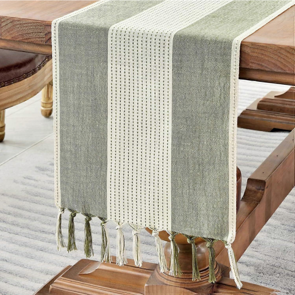 183Cm Long Macrame Cotton Linen Table Runner With Tassels Handmade Farmhouse Style Coffee Table Runner For Parties And Everyday Use (Sage Green, 9408048767410