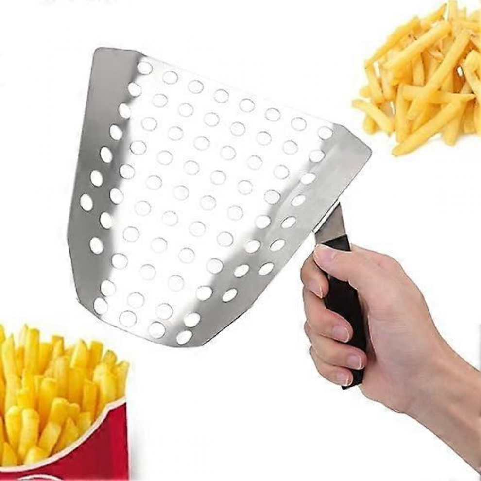 Popcorn Scoop, Stainless Steel Popcorn Scoop Hand Fill Tool Kernel Sifting Speed Scoop Stainless Steel French Fry Scooper Silver&Black 192*190Mm 9408048767694