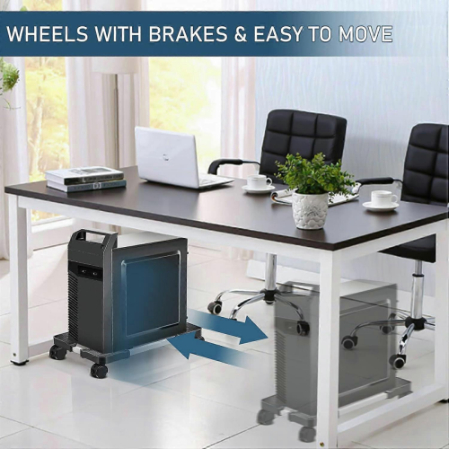 Mobile CPU Stand Adjustable Computer Tower Stand with 4 Casters, Fits Most Computers (Black) 2