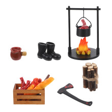 3 Sets Miniature Kampvuur Ornament Met Hars Bonfire En Valse Steak