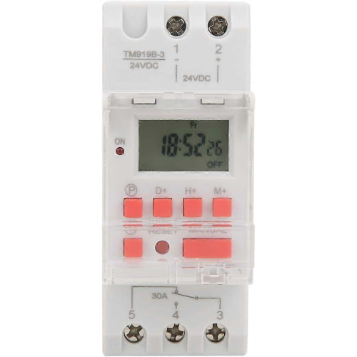 DC 24V Timer, 30A Weekly 12/24 Hours, Programmable Timer, 16 On/Off Per Day, LCD Electronic Digital Control, Time Relay with Waterproof Cover