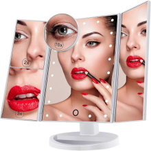 Kosmetikspiegel, dreifach vergrößernd, mit 22 LEDs, 10x/3x/2x beleuchteter Spiegel mit Touchscreen, dualer Stromversorgung, 90 drehb