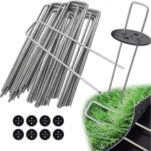 Staples, camping pegs, 50 pieces + 8 washers, steel (150x30x3mm), for garden, mulch and artificial grass (50 pieces)