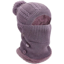 Winter Warm Knitted CapNeck Warmer Sets,Flexible Knit beanie Hat With Hairball,Soft Thick Fleece Lined,Women Adjustable Face Mask
