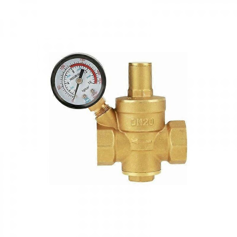 Brass Water Pressure Reducer, Dn20 Brass Adjustable Water Pressure Regulator Reducer With Pressure Gauge 9408048771547