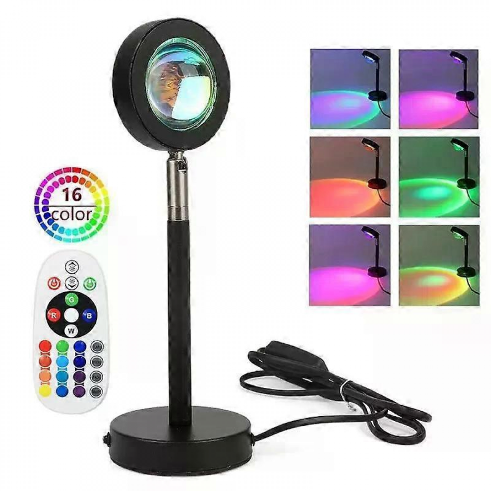Sunset Projector Lamp, 5W 16 Colors And Rgb Discoloration Sunset Projector Lamp With Remote Control, Solar Lamp, Romantic Vision 9408048777341