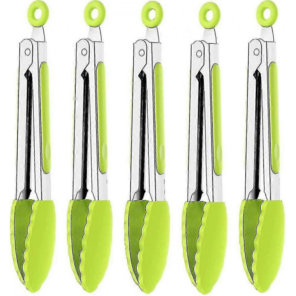 Kitchen Tongs (5 Pack 7 Inches) Stainless Steel Small Cooking Tongs With Silicone Tips