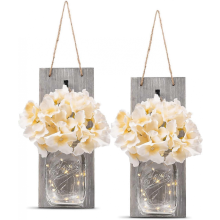 Mason Jar Wandlampen-Set (2er-Set), niedliche Wanddekoration mit LED-Lichterkette, moderne Wanddeko fürs Wohnzimmer, Mason Jar Deko, W