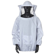 Beekeeping Jacket With Mesh Veil, Lightweight Beekeeping Jacket, White, Front Abdomen Pocket, Height 160-185cm