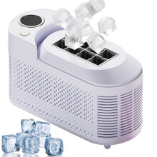 Mini Ice Maker For Home And Car - 10-Min Quick Ice Cubes, Car Power Cable, Low Noise, Compact Countertop, White Purple