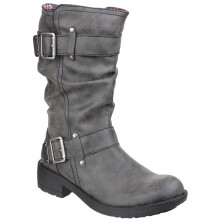 (8 (Adults')) Trumble | Black | Women's Double Buckle Biker Boots