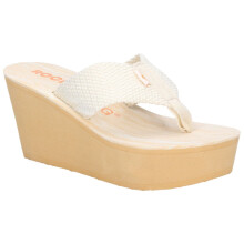(4 (Adults')) Diver Webbing | Cream | Ladies Platforms Wedge Flip-Flops