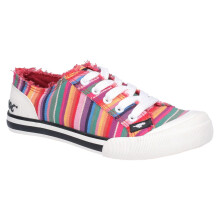 (Red, 8 (Adults')) Rocket Dog Jazzin Eden Stripe Cotton Women's Red Multi Trainers
