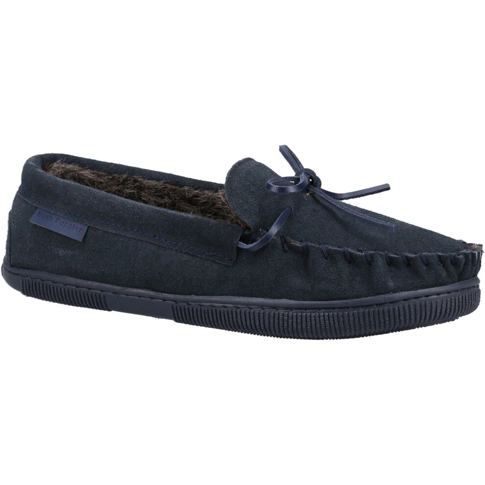 Hush Puppies (9 (Adults')) Ace Leather Mens Full Slippers Navy Uk Size