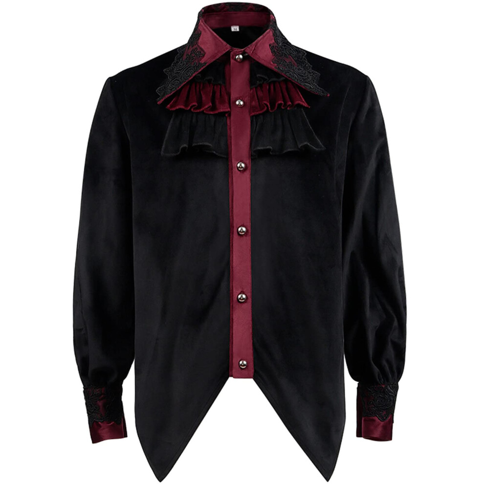 Men's Medieval Shirt Steampunk Pirate Gothic Lace-Up Ruffle Top Black Size M Renaissance Victorian Cosplay