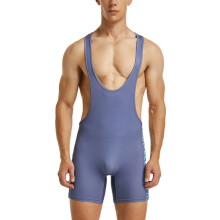 Mens Sleeveless Wrestling Singlet Size L Color Blue Grey Racerback Gym Jumpsuit Leotard Bodysuit