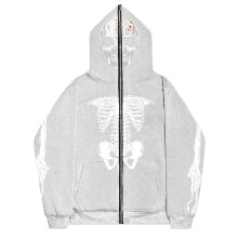 Women's Zip Up Sweat Jacket Hoodies Long Sleeve Gray L Y2K Harajuku Gothic Skeleton Rib Cage Graphic Hooded