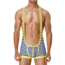 Men's Wrestling Singlets One Piece Sleeveless Jumpsuit Stretchy Bodysuit Leotard E-Yellow Size L Athletic