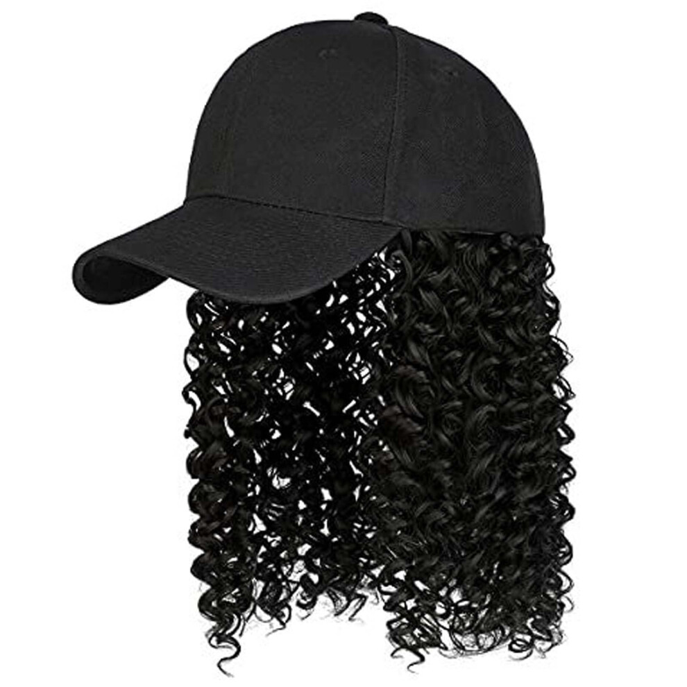 Headband Wig Human Hair Curly Deep Wave Baseball Cap Wig Hat Style Black