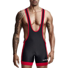 Men Bodysuit Wrestling Singlet Size L Black Stretch Fabric Gym Workout