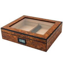 Cigar Humidor Desktop Box With Humidifier And Hygrometer Glass Top Portable Travel Case For 35 Cigars