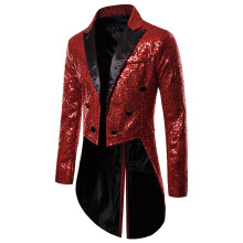 Suit Mens Sequin Tuxedo Jacket Tailcoat Shiny Sequins Red XL Slim Fit Glitter Blazer Circus Director Cosplay Party Show