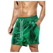 Men's Metallic Boxer Shorts Sequin Boxer Shorts Shiny Party Shorts Green Size M