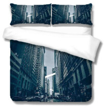 Duvet Cover Baby Cot Bedding Set, 3D Urban Landscape, Microfiber, Breathable, Single 135x200 With 2 Pillowcases