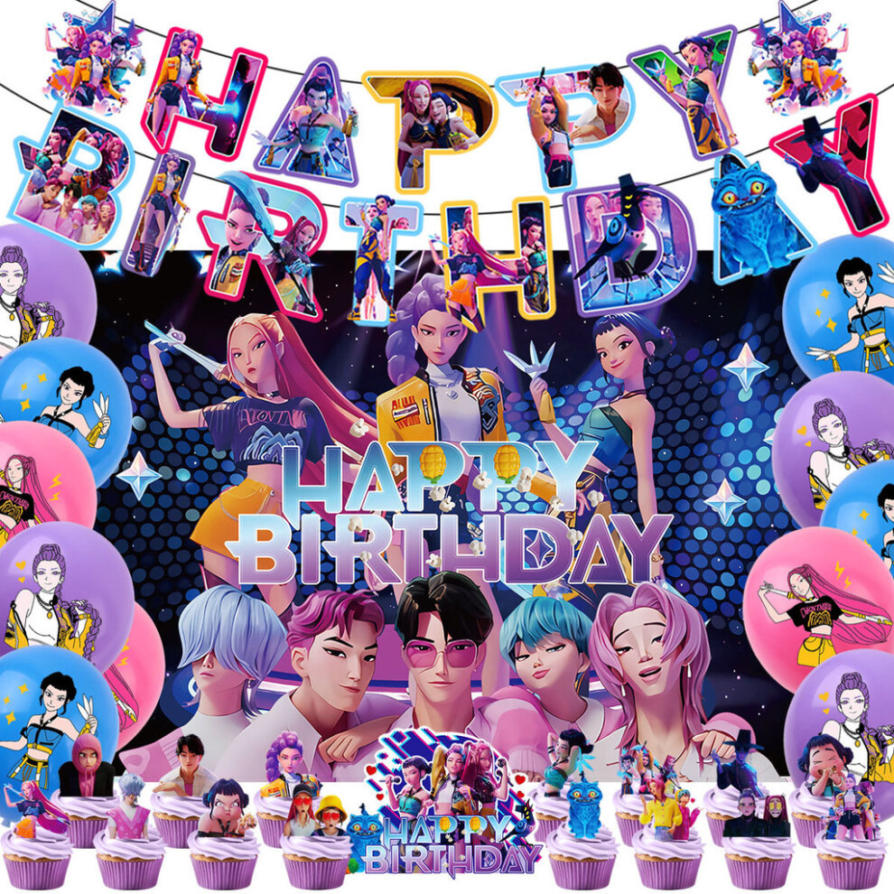 (Set 1) Demon Hunters Kpop Birthday Party Banner Decoration Banners Flag Balloon