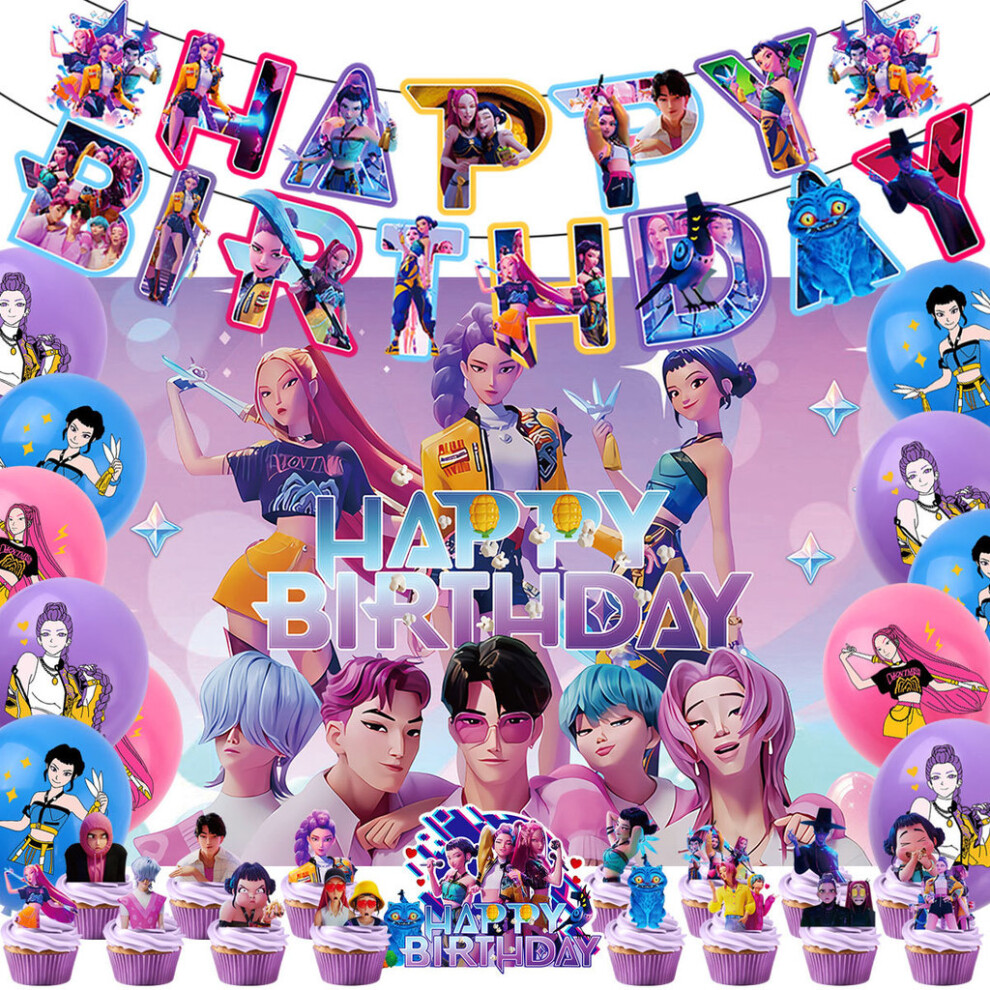(Set 2) Demon Hunters Kpop Birthday Party Banner Decoration Banners Flag Balloon