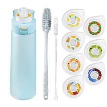 (Matte Blue)650ml Wasserflasche mit Luftgeschmack Strohhalm Becher Flaschen mit 7 Geschmacksringen Geschenke