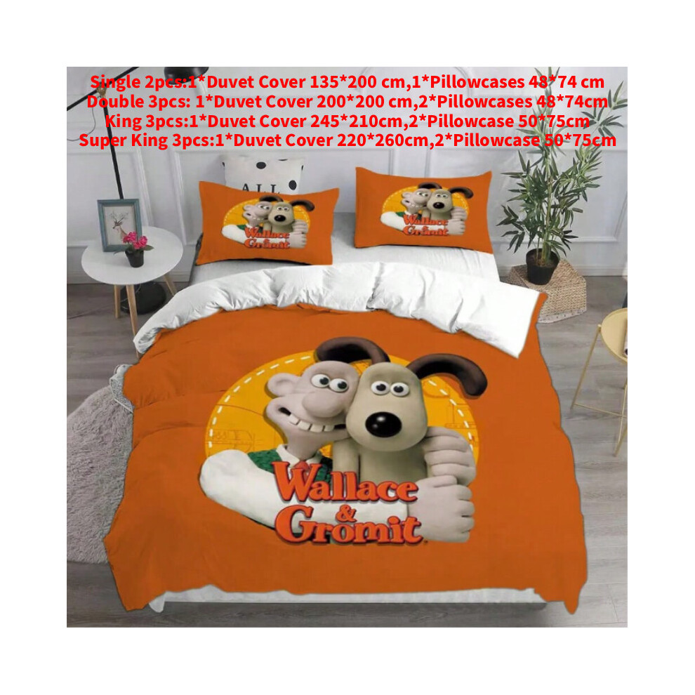 (Orange, Single(135x200cm)) Bedding Wallace Gromit Sets Comforter Quilt Bed Cover Duvet Pillow Cover Case
