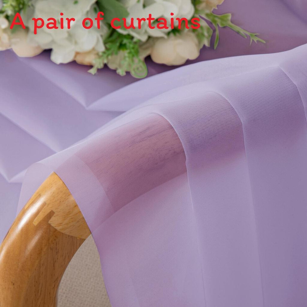 (Light Purple, 106x213cm) Color Polyester Solid Translucent Curtain Pair For Modern Living Dining Room And-image-OPC-PMBQ659-NEW