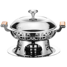Traditional Chinese Copper Hot Pot 34cm Shabu Pot Beech-Handled Alcohol Stove Compatible Home Kitchen Chafing Dish