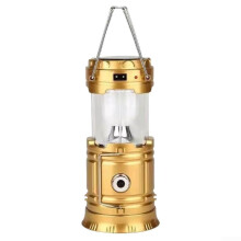 Solar Rechargeable Lantern and Fan Gold Color For Camping And Fishing Outdoor Use 2-In-1