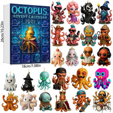 (Octopus)Jolie boîte aveugle calendrier de l'avent de Noël acrylique animal avec compte à rebours 24 jours