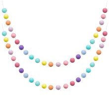 Pompom Garland Pack Of 2, 60 Wool Felt Balls, Pastel And Multicolor, Baby Bed Decoration And Birthday Garland