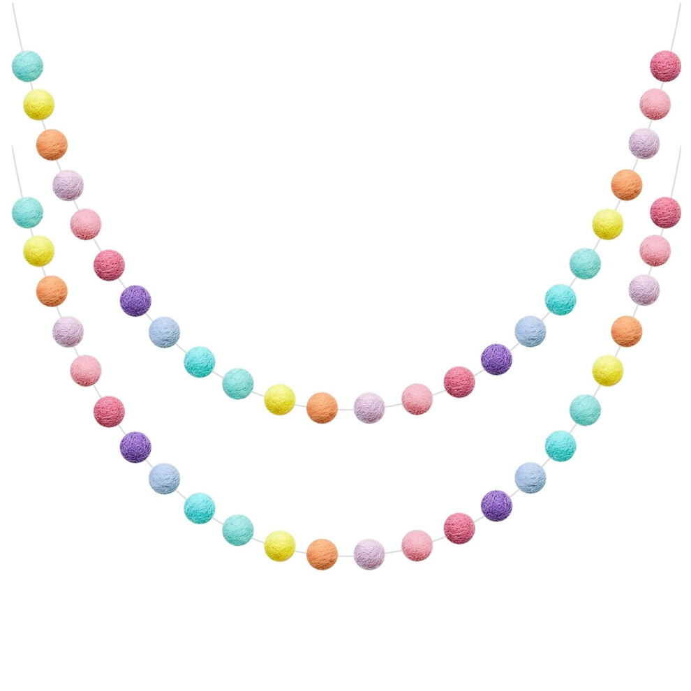 Pompom Garland Pack Of 2, 60 Wool Felt Balls, Pastel And Multicolor, Baby Bed Decoration And Birthday Garland