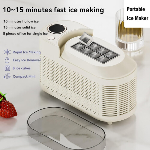 Mini Ice Maker Home Use Desktop Ice Maker One Button Operation Detachable Ice Tray Cream Colour 1