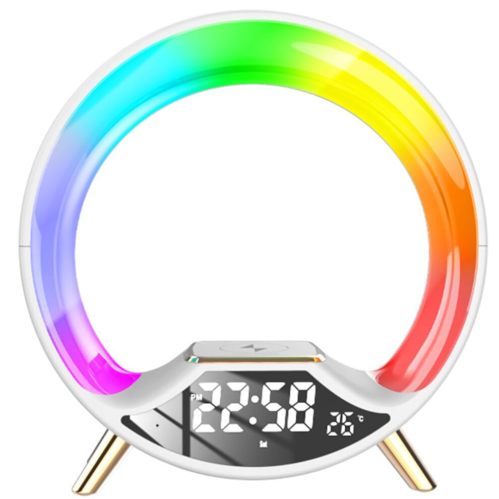 Wireless Charging Lamp Rhythm Atmosphere Lamp Bluetooth Speaker Led Night Sunrise Wake Up Alarm Clock Light/White 9393856453962