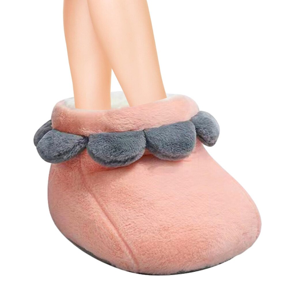 Pink Heated Foot Warmer Slipper-Shape Washable Rechargeable 3-Setting Temperature Timer For Tv Travel Study
