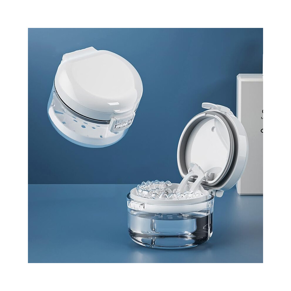 Denture Bath Box Cup 1-Piece, Plastic Cleaning Cup for Dentures and Braces, Complete Clean Care