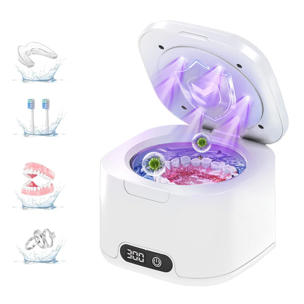 Ultrasonic Retainer Cleaner For Dentures And Aligners, 300ML, 49kHz, UV, Dental Cleaning Pod