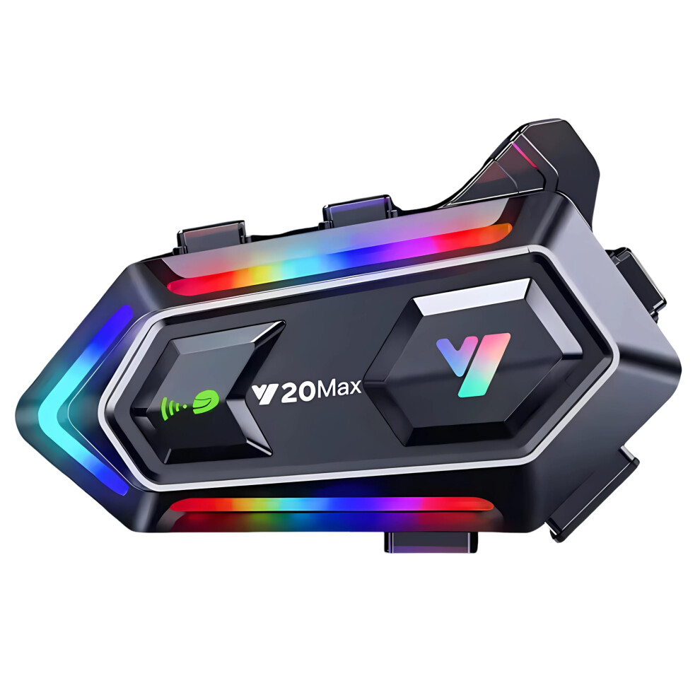 Y20 Max Bluetooth Helmet Intercom For 2 Riders Ipx6 300M Range 1000Mah Hi-Fi Rgb Lights Soft & Hard Mic 9354506394639