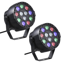 AC90-240V 12 LED Par Lights, 8-Channel RGBW Color Mixing, DMX Strobe & Sound Active, Wall-Wash Effect, UK Plug