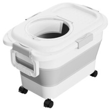 Pet Food Container 15kg/33lb Foldable Airtight Dog & Cat Food With Handle, Wheels, Clear Flip Lid Dampproof Wide Mouth