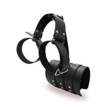 Leather Bondage Handcuffs Arms Behind Back, Straitjacket Style Armbinder, Restraint Arm Binder, Black, For Couples