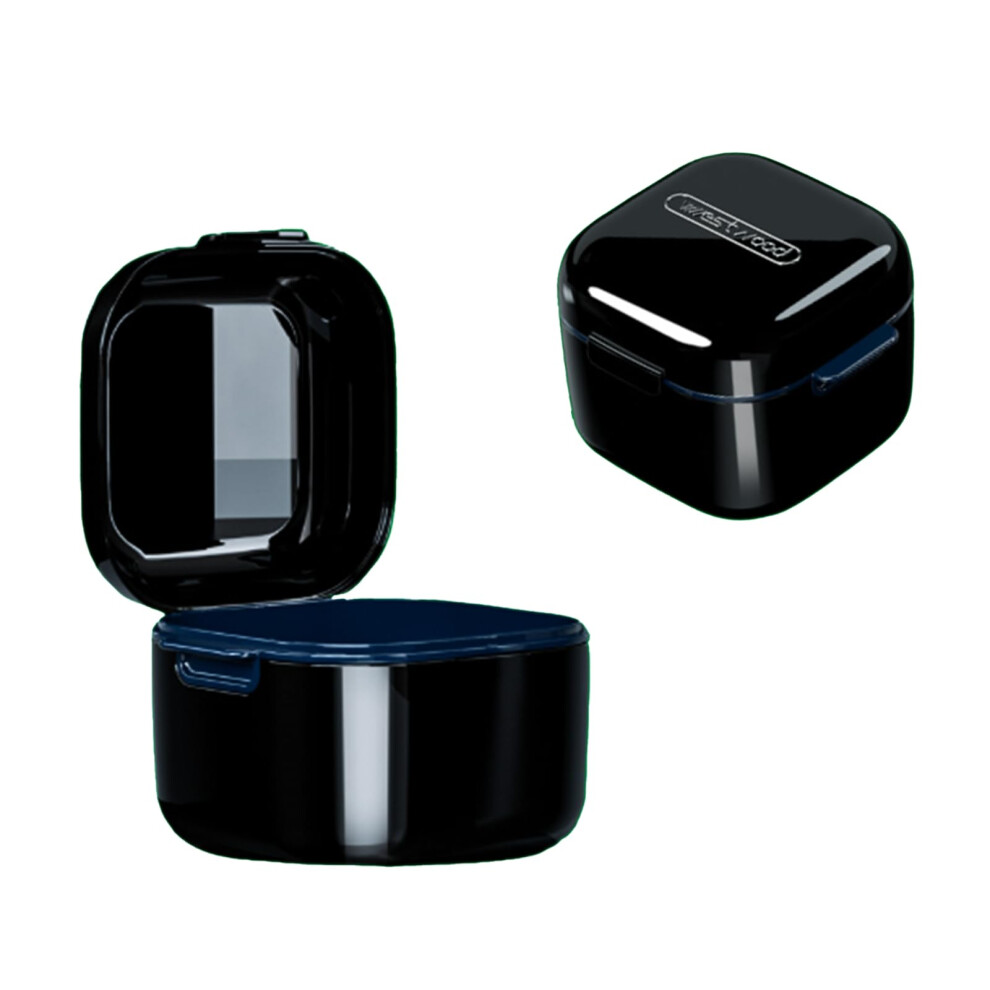 Black Portable Denture Case With Strainer - Denture Box & Retainer Box Storage, False Teeth & Mouthguard, Denture Bath