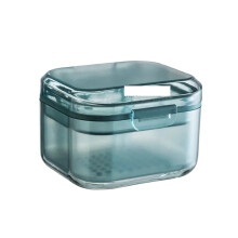 Denture Case 3-Piece Sealed Cleaning Box For Dentures And Braces Blue Dental Storage Case