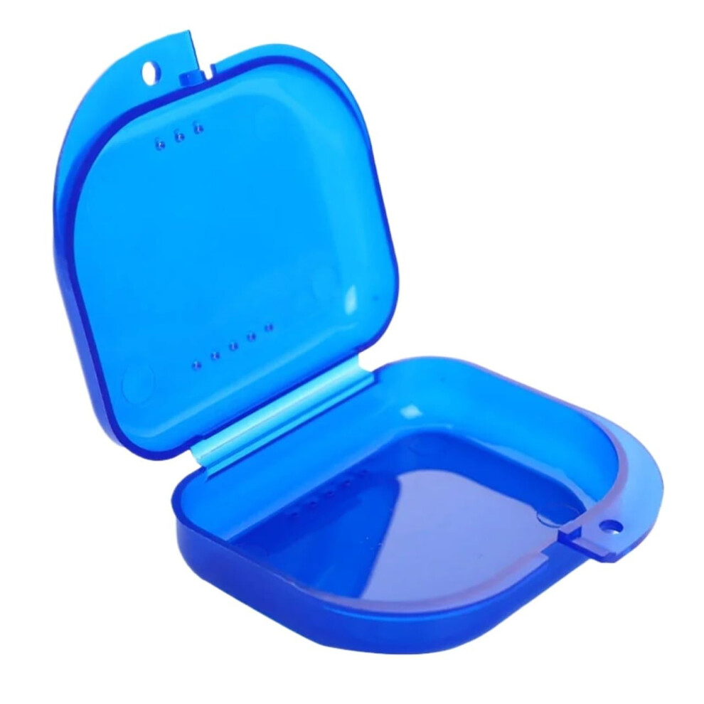 Blue Denture Case 3-Piece Set For Dentures And Braces - Tooth Retainer Box, Mouthguard Storage Case,